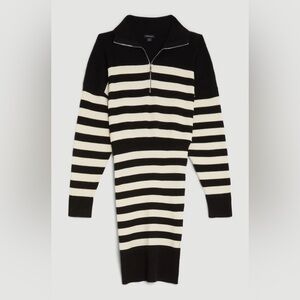 Karen Millen - Viscose blend fly collar rib knit stripe mini dress
